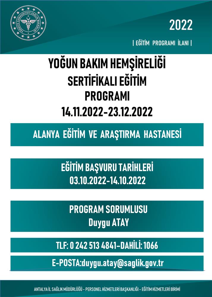 YOĞUN BAKIM HEMŞİRELİĞİ SERTİFİKALI EĞİTİM PROGRAMI İÇİN BAŞVURULAR BAŞLADI