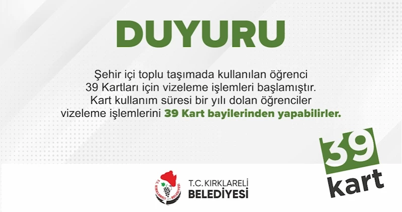 39 Kartları için vizeleme işlemleri başlamıştır