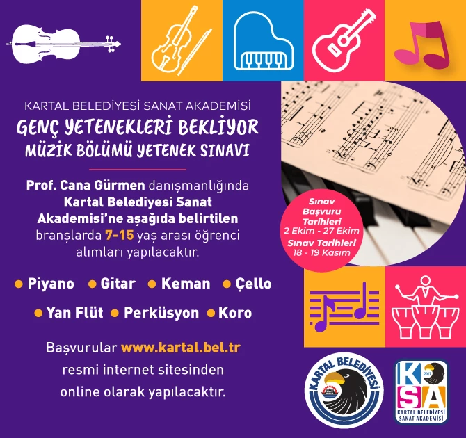 KARTAL BELEDİYESİ SANAT AKADEMİSİ GENÇ YETENEKLERİ BEKLİYOR