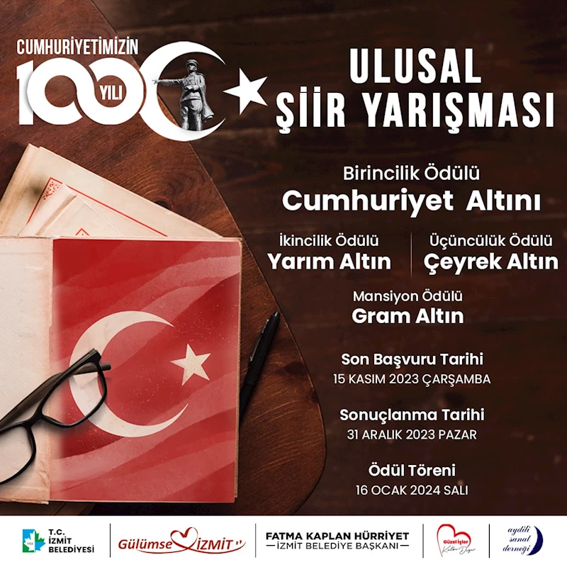 İZMİT BELEDİYESİ, CUMHURİYETİMİZİN 100’ÜNCÜ YILINDA ULUSAL ŞİİR YARIŞMASI DÜZENLİYOR