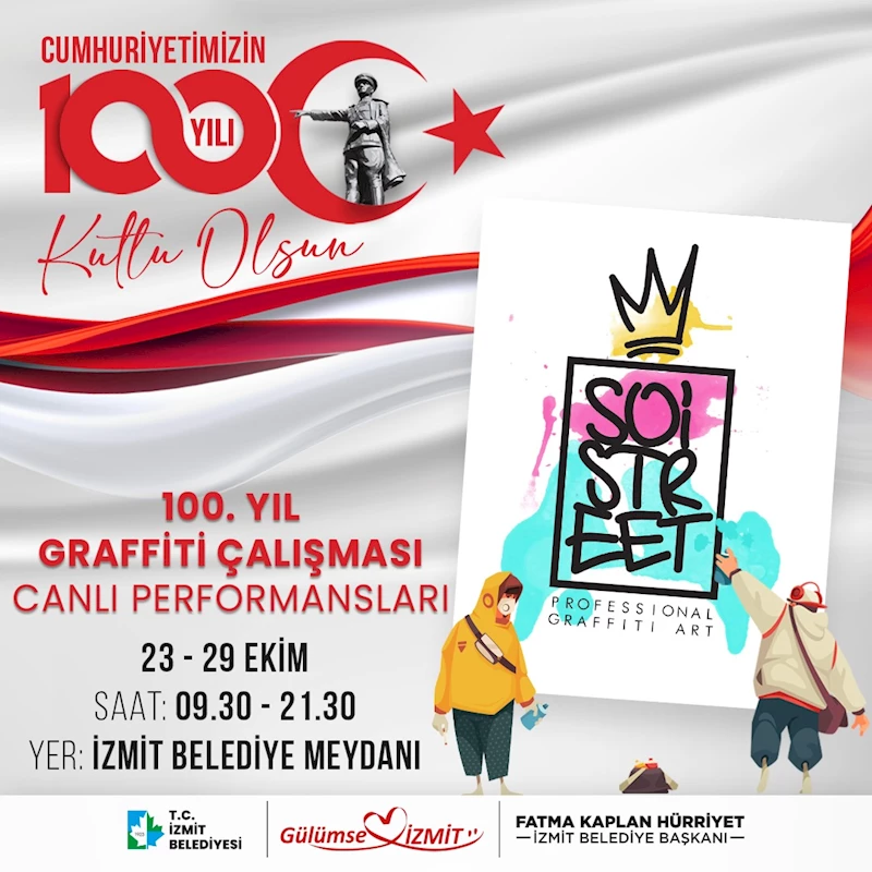 İZMİT BELEDİYESİNDEN 100.YILA ÖZEL GRAFFİTİ ÇALIŞMASI