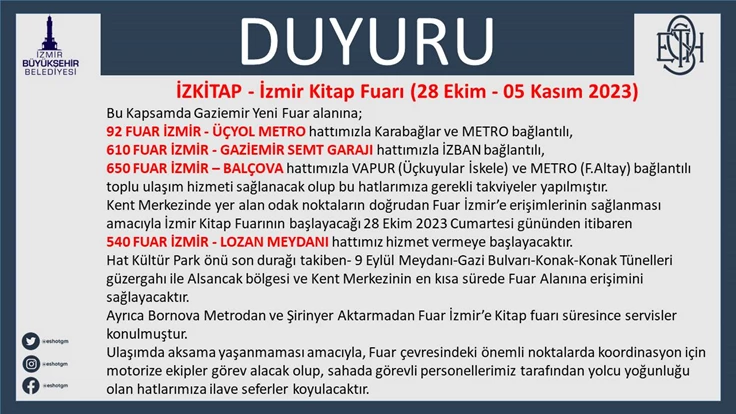 Kültürpark’tan Fuar İzmir’e geçici hat