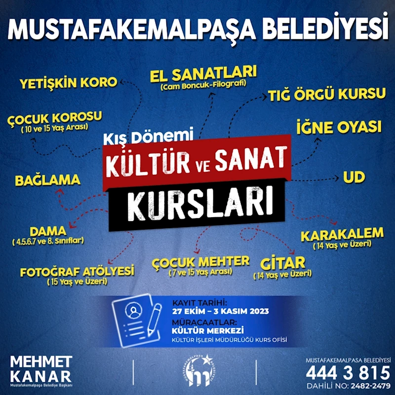 MUSTAFAKEMALPAŞA’DA KÜLTÜR SANAT KURSLARI KIŞ DÖNEMİ KAYITLARI BAŞLIYOR