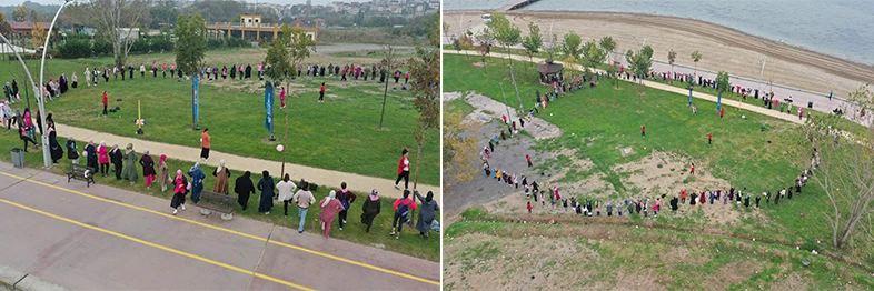 Kadınlardan pembe balonlarla farkındalık yürüyüşü