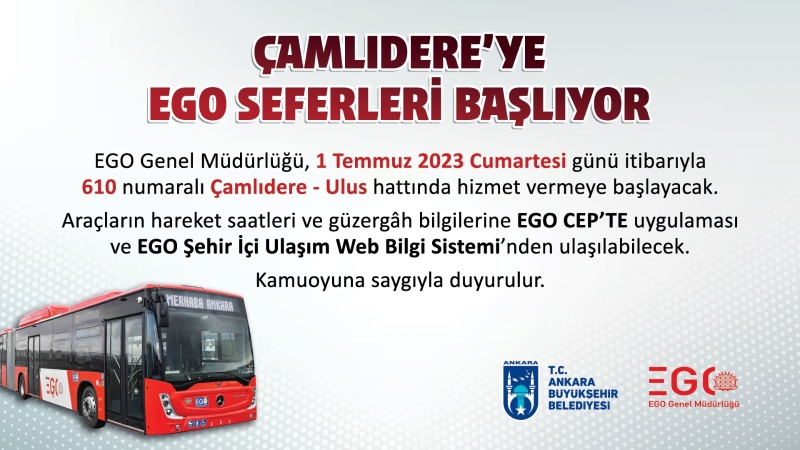 ÇAMLIDERE’YE EGO OTOBÜS SEFERLERİ BAŞLIYOR