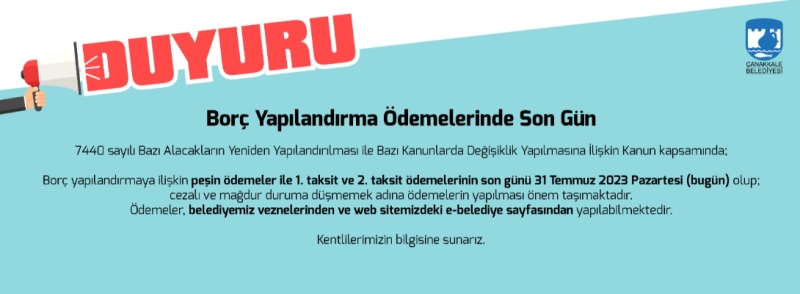 Borç Yapılandırma Ödemelerinde Son Gün