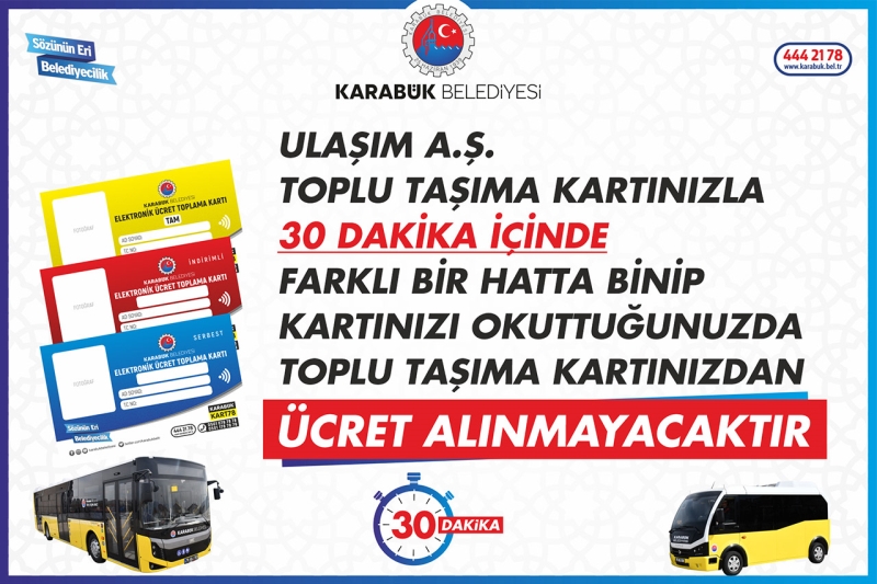 30 Dakika İçinde Farklı Bir Hatta Bindiğinizde, Ulaşım A.Ş. Toplu Taşıma Kartınızdan Ücret Alınmayacaktır