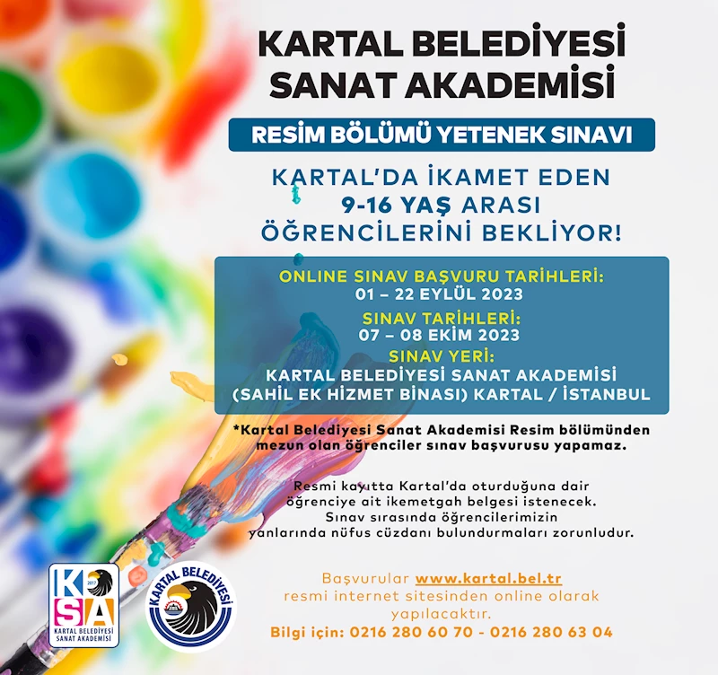 KARTAL BELEDİYESİ SANAT AKADEMİSİ RESİM BÖLÜMÜ GENÇ YETENEKLERİ BEKLİYOR