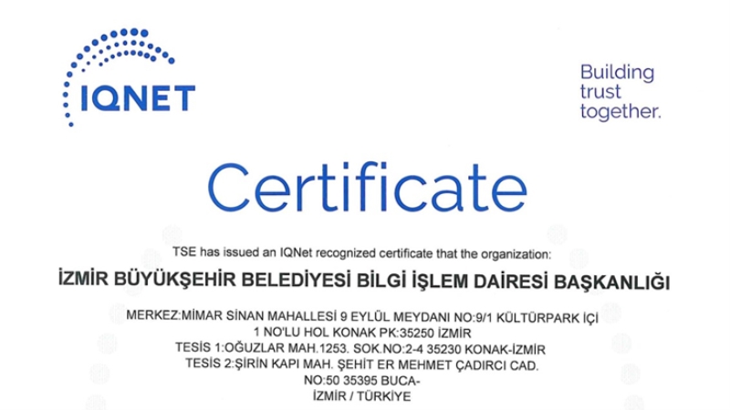 İzmir Büyükşehir Belediyesi ISO 27701 standardına sahip ilk “Büyükşehir” oldu