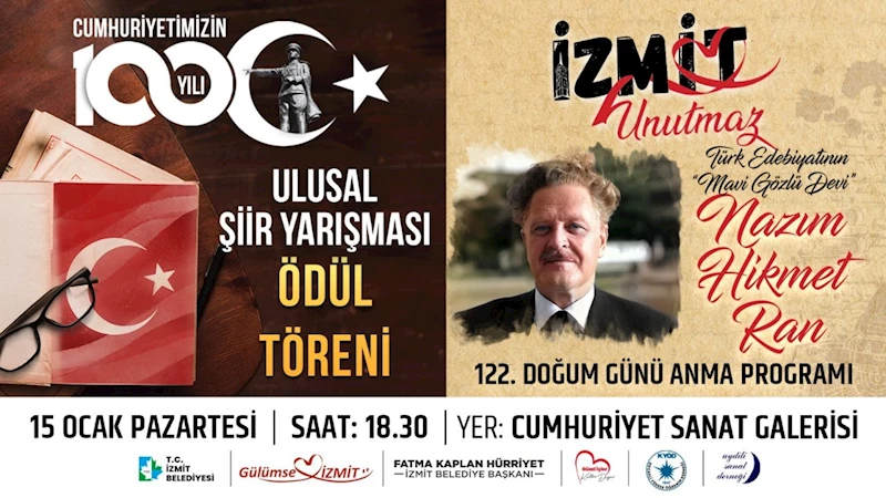 İZMİT BELEDİYESİ USTA ŞAİR NAZIM HİKMET’İ DOĞUM GÜNÜNDE ŞİİRLERİYLE ANACAK