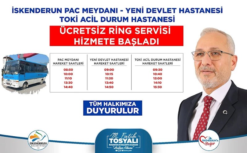 İSKENDERUN BELEDİYESİNDEN ACİL DURUM HASTANESİNE ÜCRETSİZ SERVİS!