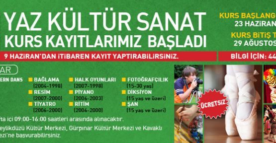 Ücretsiz Kültür- Sanat Kursları Başlıyor